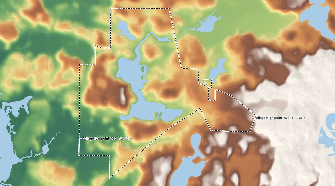Topographic elevation map of Tower Lakes, Illinois, shaded from 730 ft on the southwest side to 820 ft on the east side