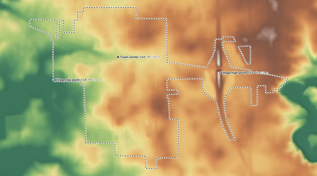 Topographic elevation map of Tremont, Illinois, shaded from 630 ft on the west side to 680 ft on the east side