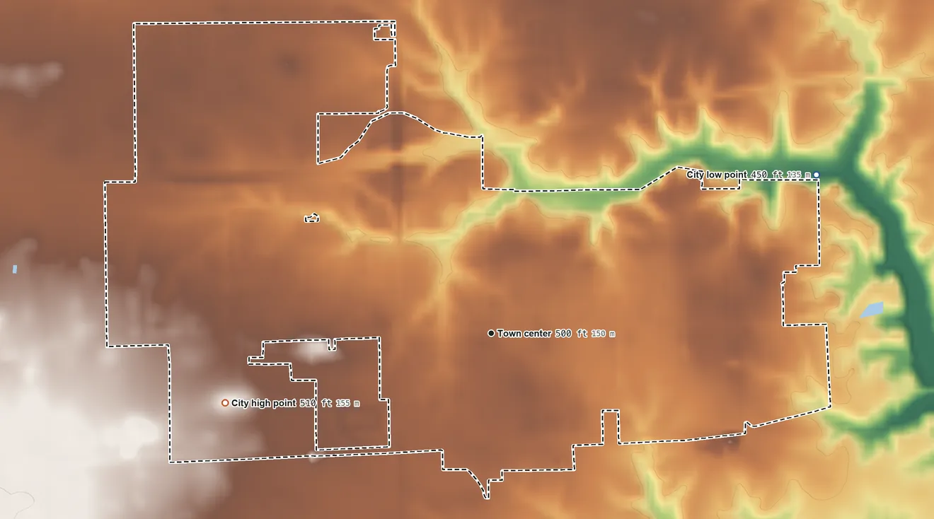 Topographic elevation map of Trenton, Illinois, shaded from 450 ft on the northeast side to 510 ft on the west side