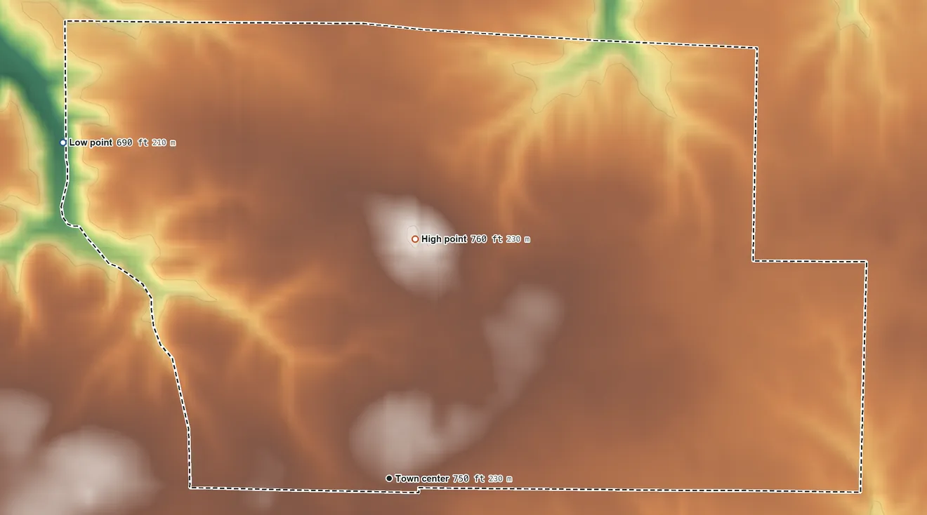 Topographic elevation map of Trivoli, Illinois, shaded from 690 ft on the northwest side to 760 ft on the north side