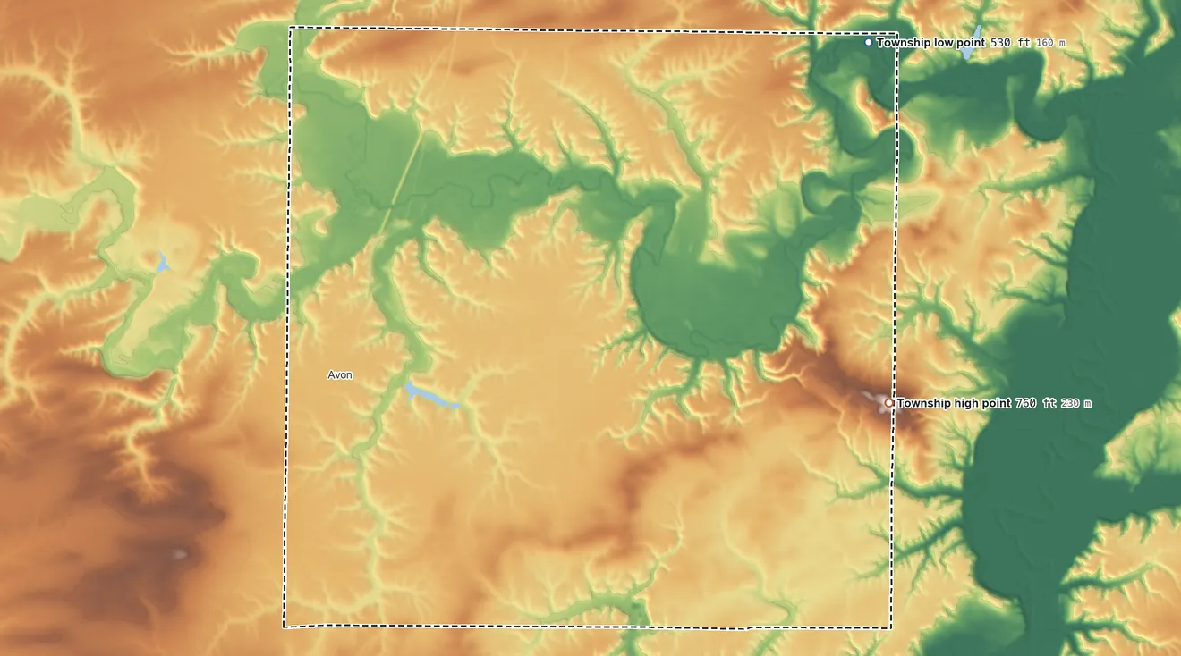 Topographic elevation map of Union Township, Illinois, shaded from 530 ft on the northeast side to 760 ft on Haney Hill