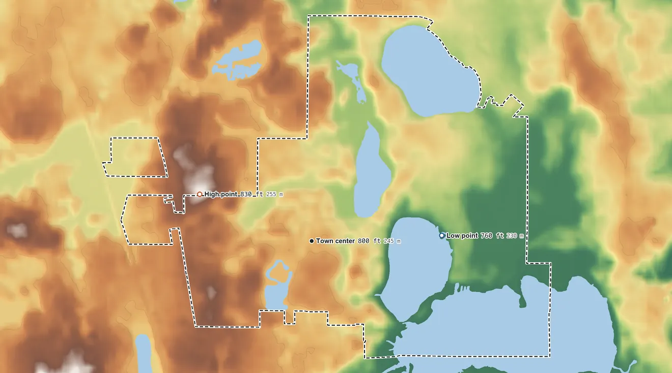Topographic elevation map of Venetian Village, Illinois, shaded from 760 ft on the east side to 830 ft on the northwest side
