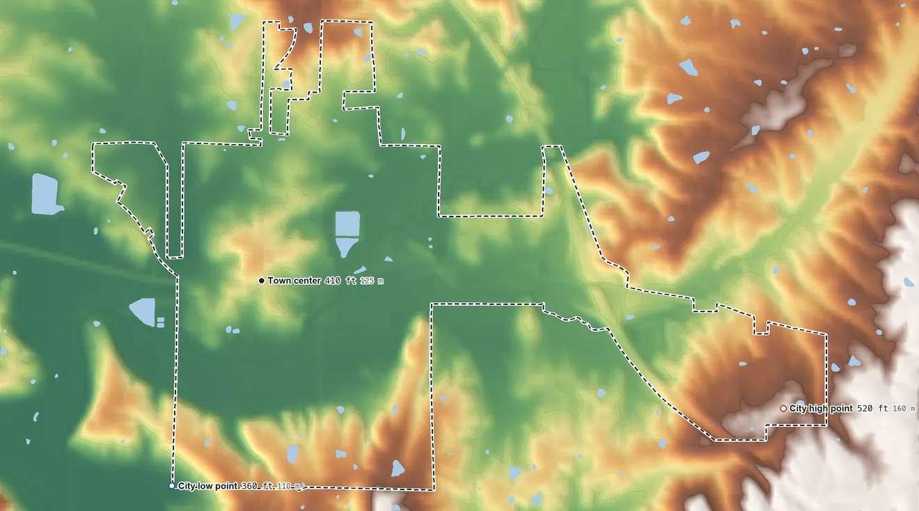 Topographic elevation map of Vienna, Illinois, shaded from 360 ft on the southwest side to 520 ft on the east side