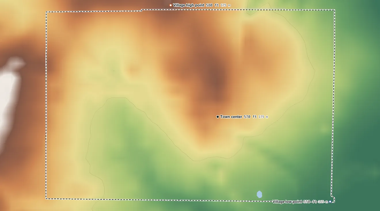 Topographic elevation map of Walnut Hill, Illinois, shaded from 550 ft on the southeast side to 580 ft on the northwest side
