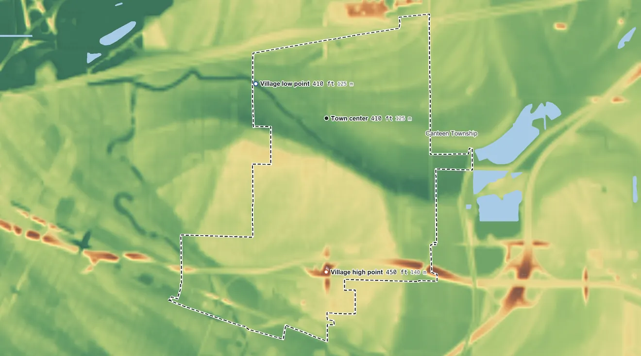 Topographic elevation map of Washington Park, Illinois, shaded from 410 ft on the northwest side to 450 ft on the south side