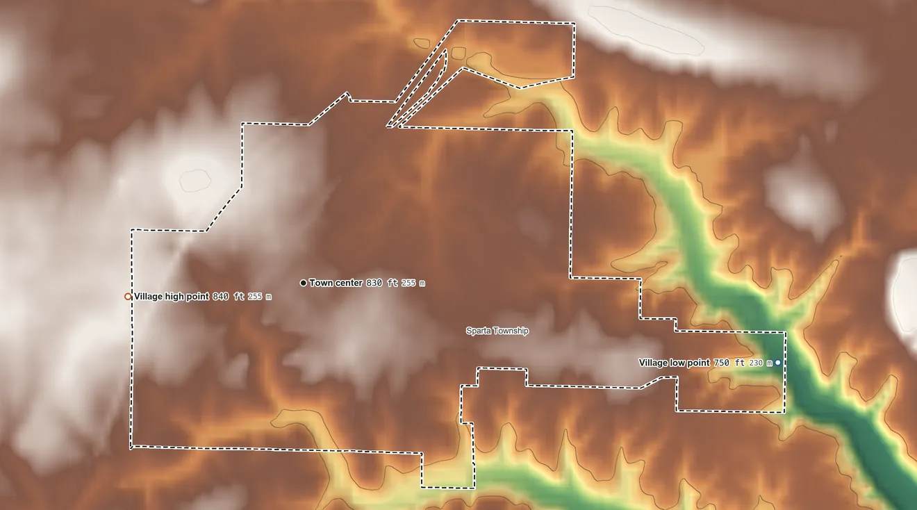 Topographic elevation map of Wataga, Illinois, shaded from 750 ft on the east side to 840 ft on the west side