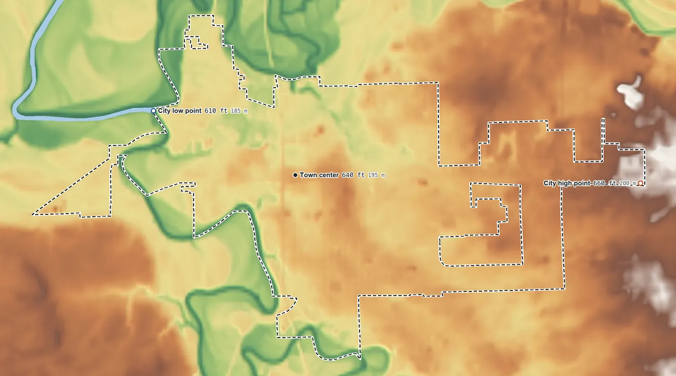 Topographic elevation map of Watseka, Illinois, shaded from 610 ft on the northwest side to 660 ft on the east side