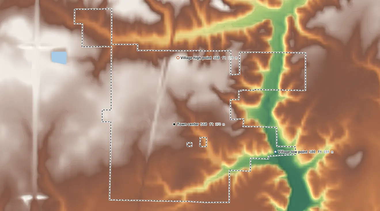 Topographic elevation map of Watson, Illinois, shaded from 500 ft on the east side to 560 ft on the north side