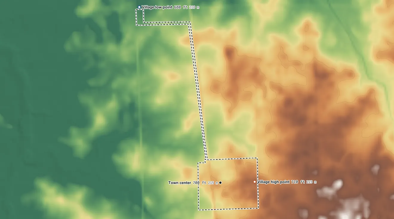 Topographic elevation map of Wellington, Illinois, shaded from 680 ft on the northwest side to 710 ft on the east side