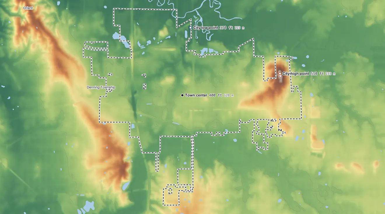 Topographic elevation map of West Frankfort, Illinois, shaded from 370 ft on the north side to 510 ft on the east side