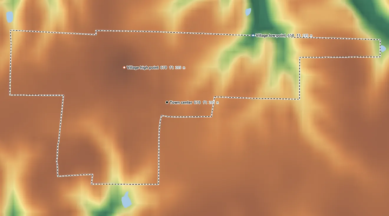 Topographic elevation map of West Point, Illinois, shaded from 650 ft on the northeast side to 670 ft on the northwest side