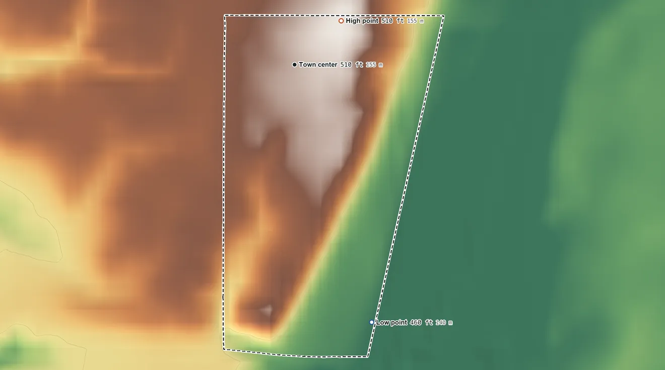 Topographic elevation map of West York, Illinois, shaded from 460 ft on the south side to 510 ft on the northeast side