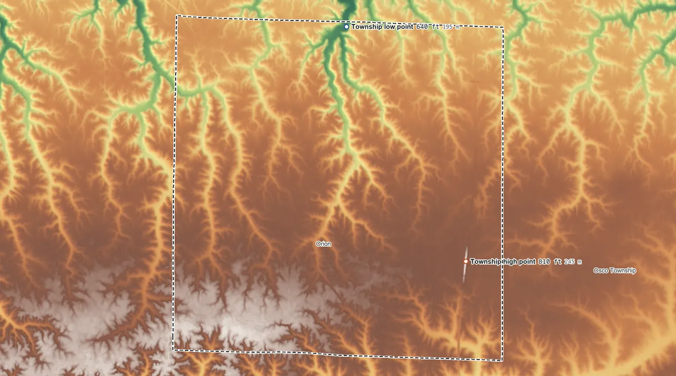 Topographic elevation map of Western Township, Illinois, shaded from 640 ft on the north side to 810 ft on the east side