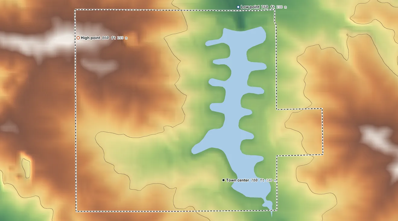 Topographic elevation map of Westlake Village, Illinois, shaded from 760 ft on the north side to 860 ft on the northwest side