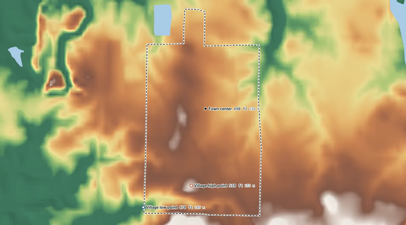 Topographic elevation map of Willisville, Illinois, shaded from 470 ft on the southwest side to 510 ft on the south side