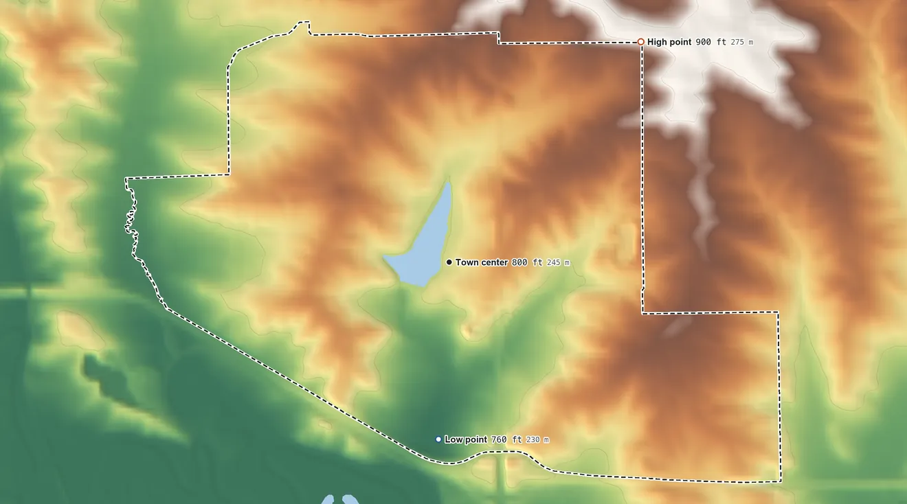 Topographic elevation map of Willow Lake, Illinois, shaded from 760 ft on the south side to 900 ft on the northeast side