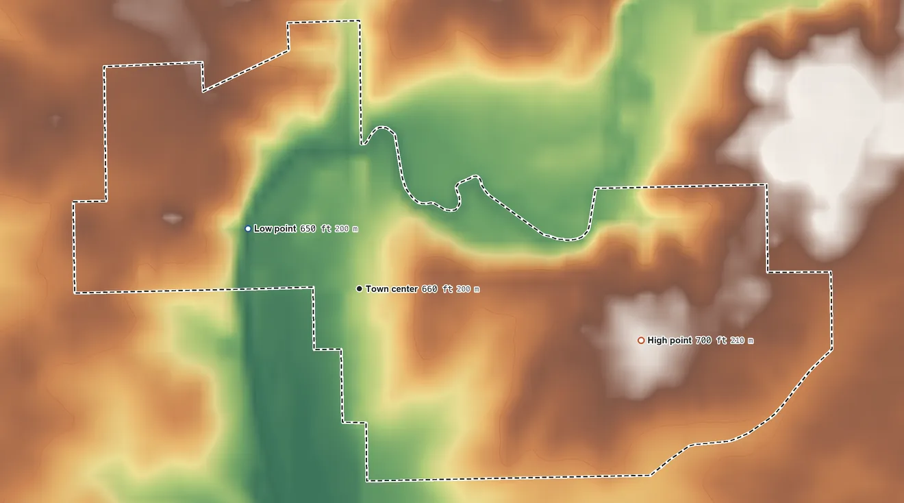 Topographic elevation map of Wilton Center, Illinois, shaded from 650 ft on the northwest side to 700 ft on the east side