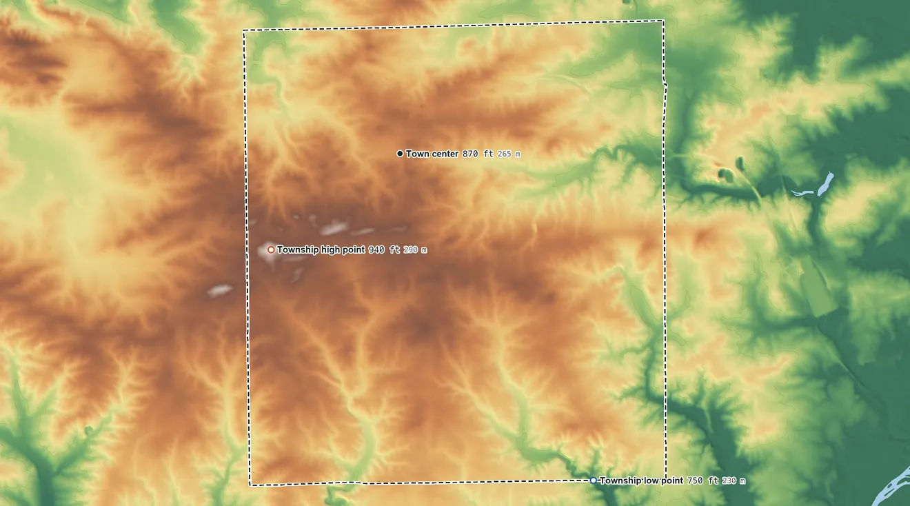 Topographic elevation map of Winnebago Township, Illinois, shaded from 750 ft on the southeast side to 940 ft on the southwest side