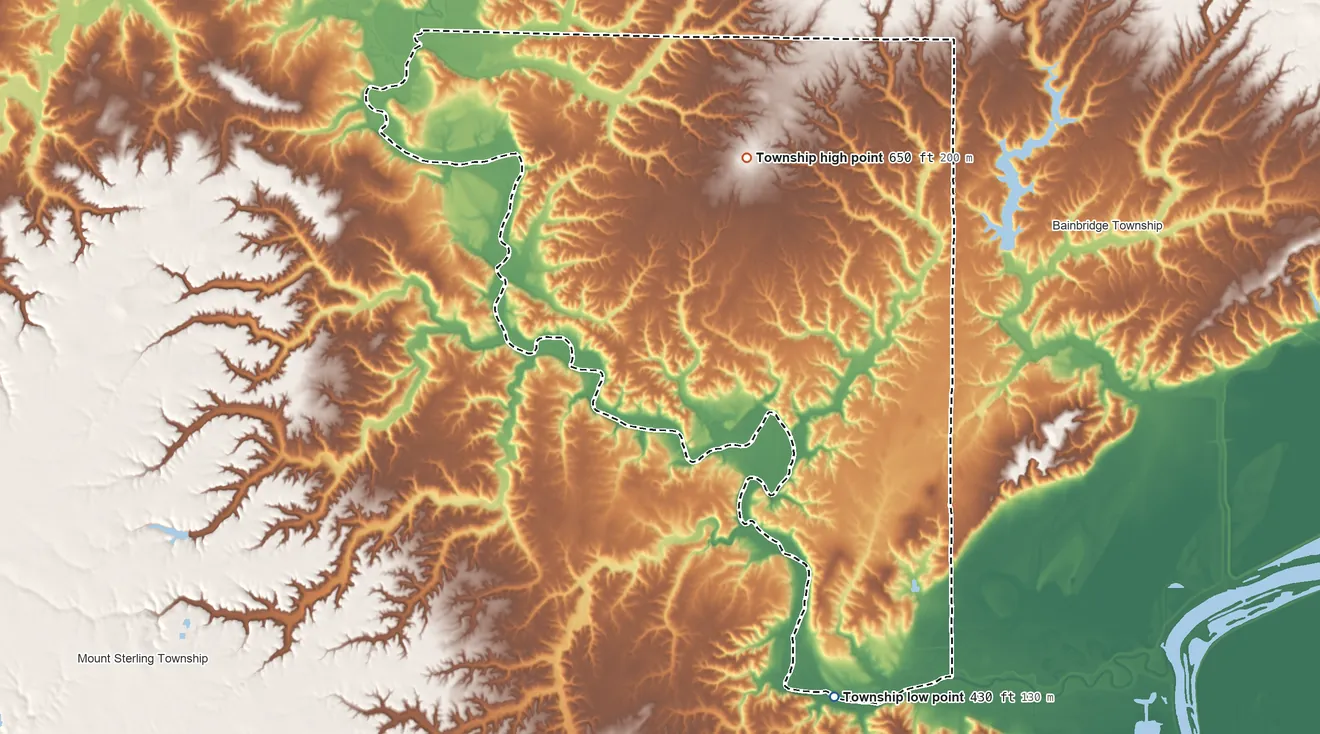 Topographic elevation map of Woodstock Township, Illinois, shaded from 430 ft on the south side to 650 ft on the north side