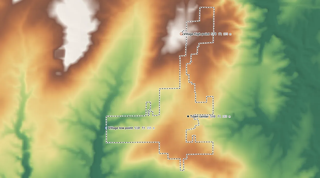 Topographic elevation map of Xenia, Illinois, shaded from 510 ft on the west side to 570 ft on the north side