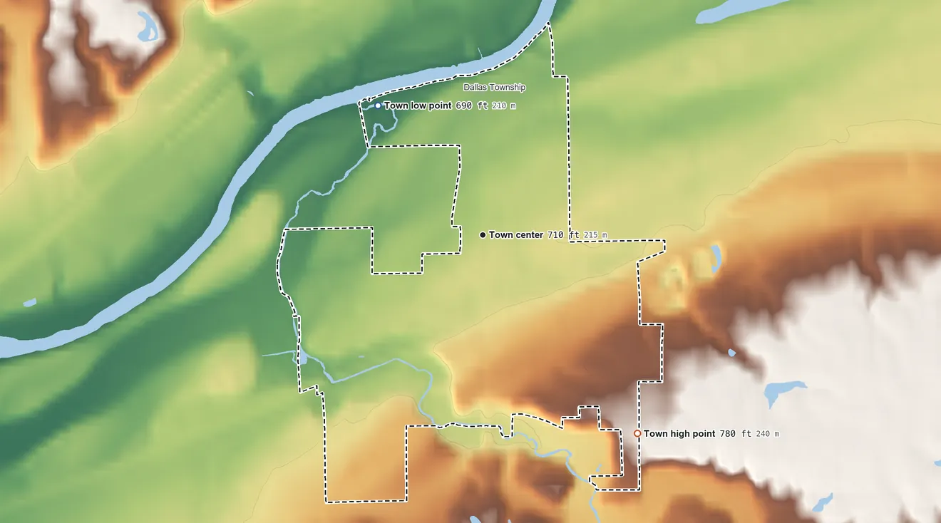 Topographic elevation map of Andrews, Indiana, shaded from 690 ft on the northwest side to 780 ft on the southeast side