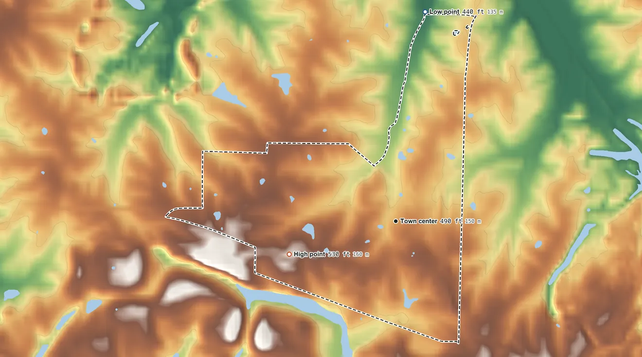 Topographic elevation map of Arthur, Indiana, shaded from 440 ft on the north side to 530 ft on the west side