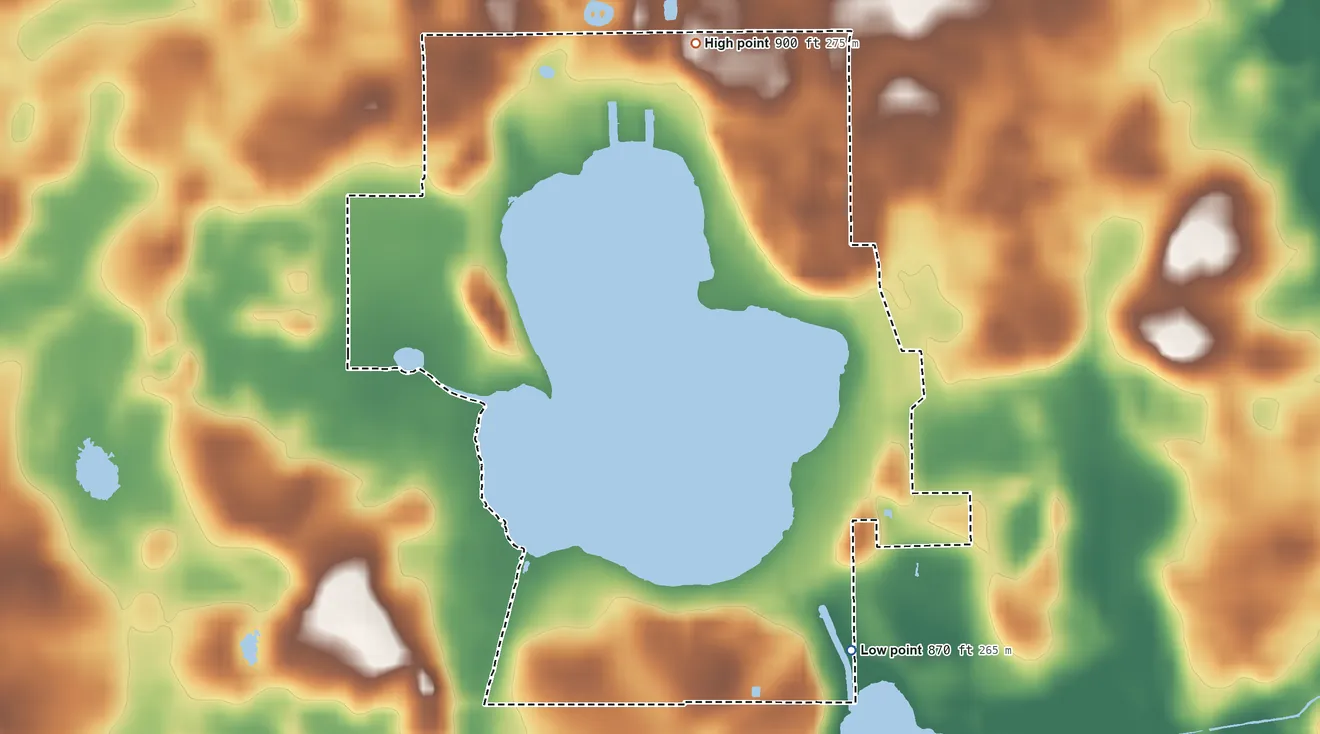 Topographic elevation map of Beaver Dam, Indiana, shaded from 870 ft on the south side to 900 ft on the north side