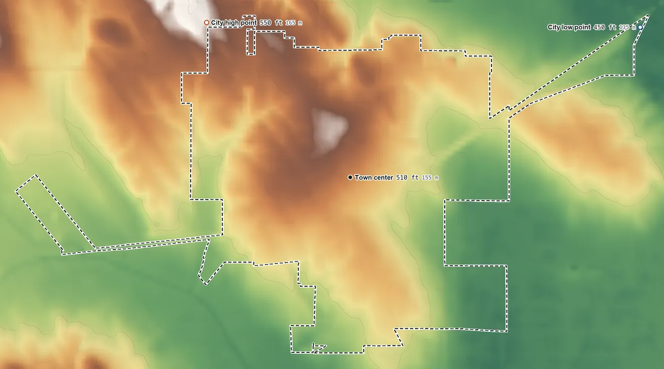 Topographic elevation map of Bicknell, Indiana, shaded from 450 ft on the northeast side to 550 ft on the northwest side