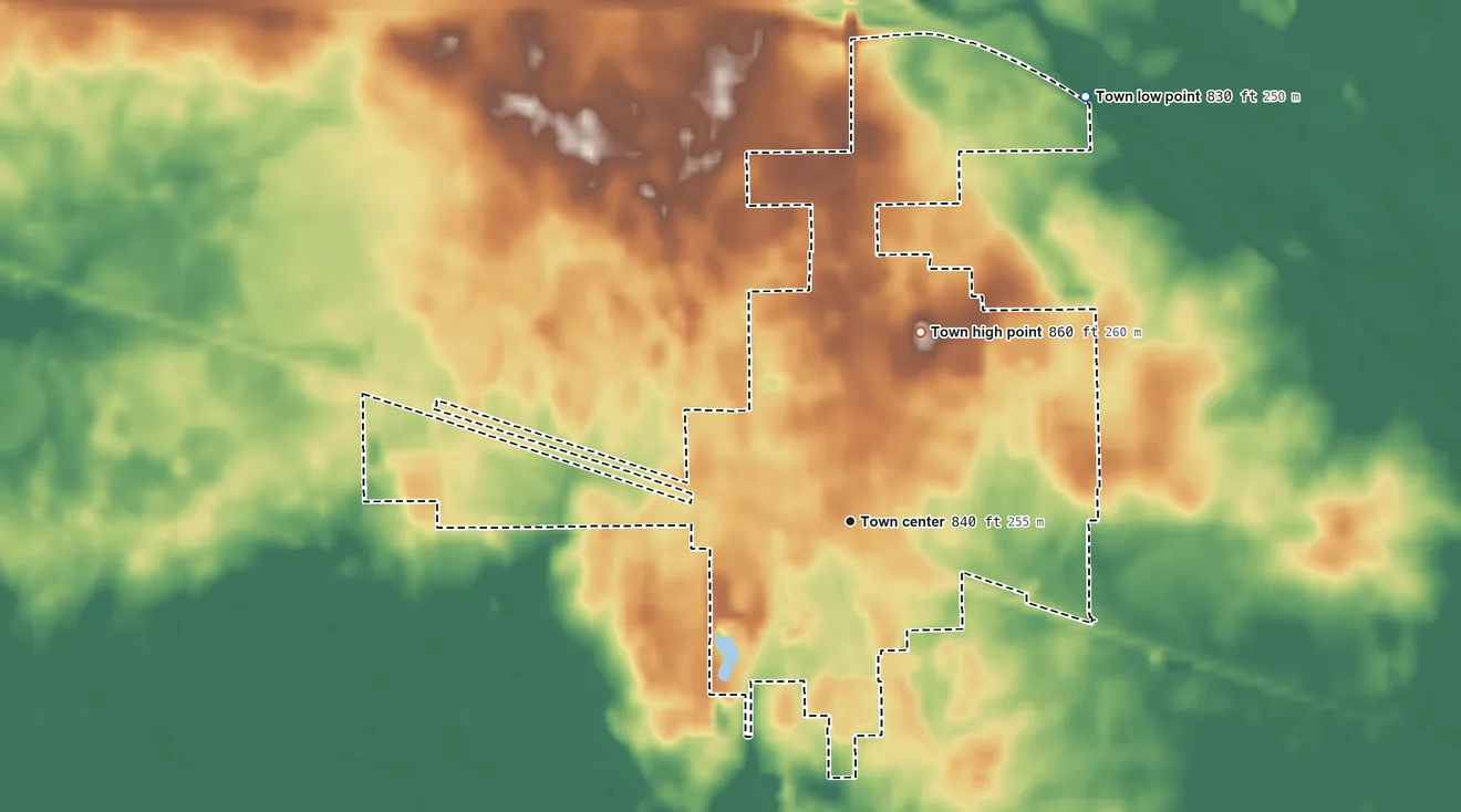 Topographic elevation map of Bourbon, Indiana, shaded from 830 ft on the northeast side to 860 ft on the north side