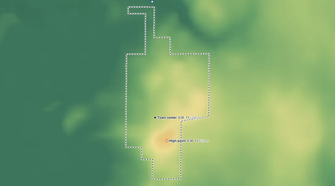 Topographic elevation map of Burney, Indiana, shaded from 820 ft on the north side to 830 ft on the southeast side