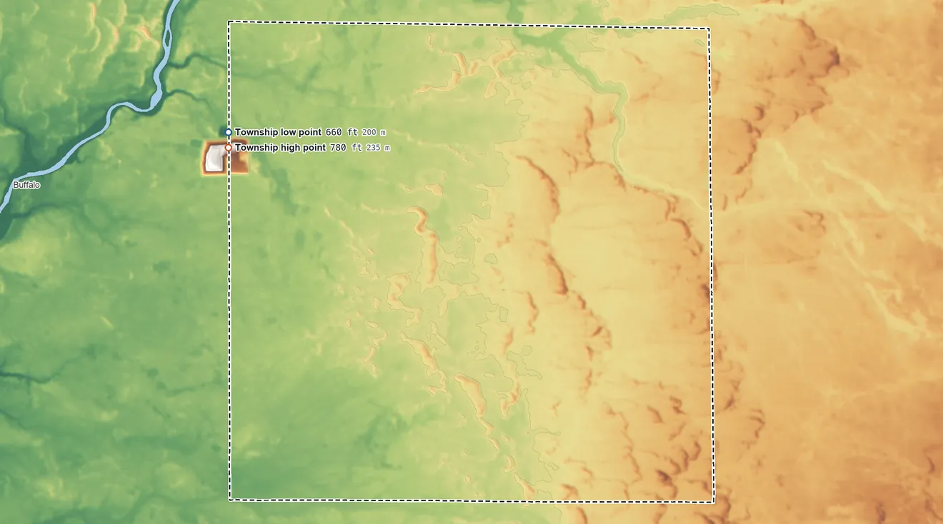 Topographic elevation map of Cass Township, White County, Indiana, shaded from 660 ft on the northwest side to 780 ft on the northwest side