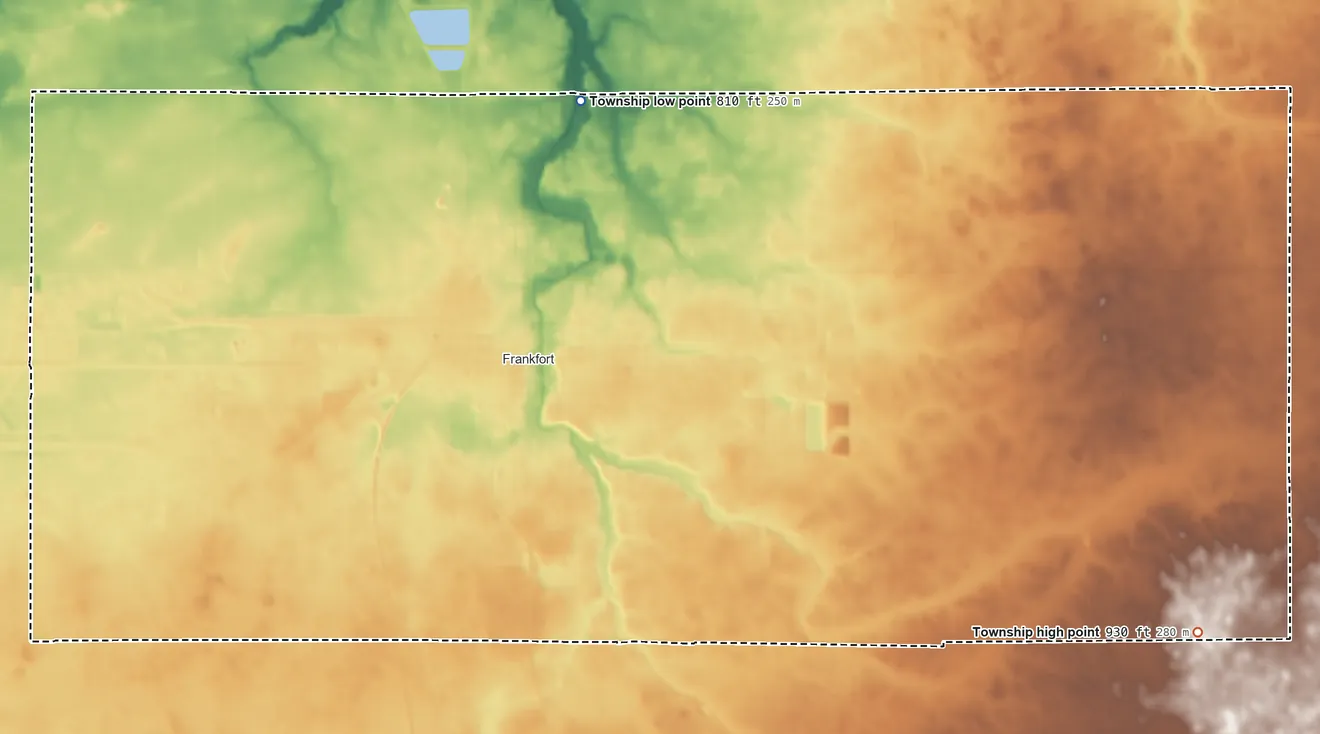 Topographic elevation map of Center Township, Clinton County, Indiana, shaded from 810 ft on the north side to 930 ft on the southeast side
