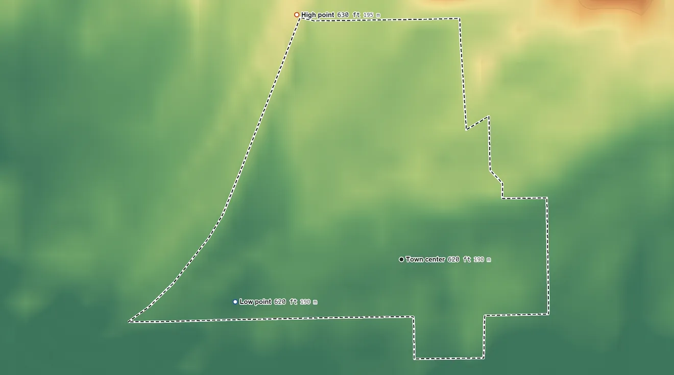 Topographic elevation map of Centerton, Indiana, shaded from 620 ft on the west side to 630 ft on the northwest side