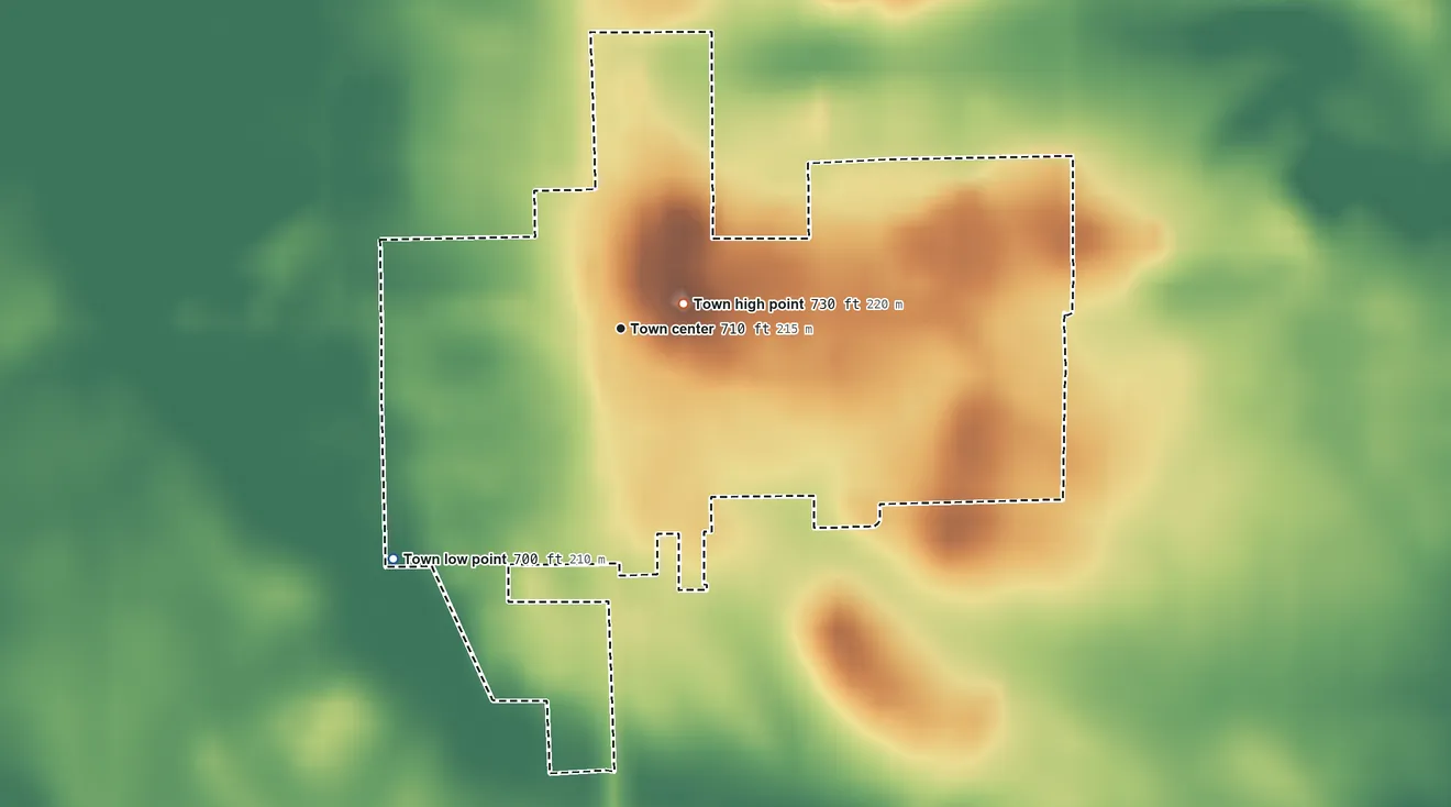 Topographic elevation map of Chalmers, Indiana, shaded from 700 ft on the southwest side to 730 ft near the middle