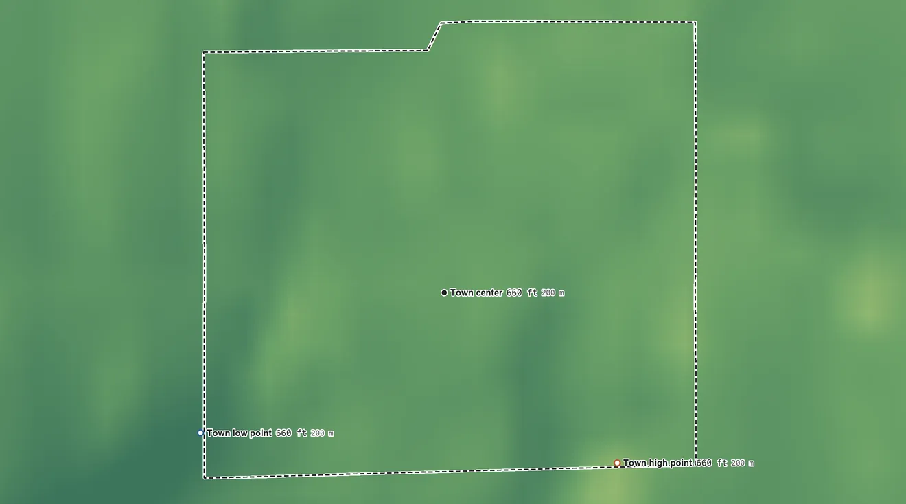 Topographic elevation map of Clifford, Indiana, shaded from 660 ft on the southwest side to 660 ft on the southeast side