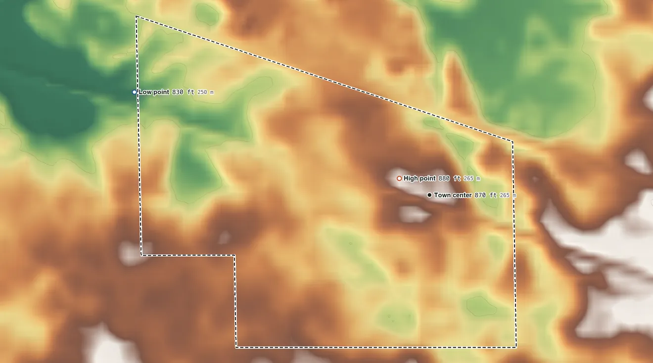 Topographic elevation map of Coesse, Indiana, shaded from 830 ft on the west side to 880 ft near the middle