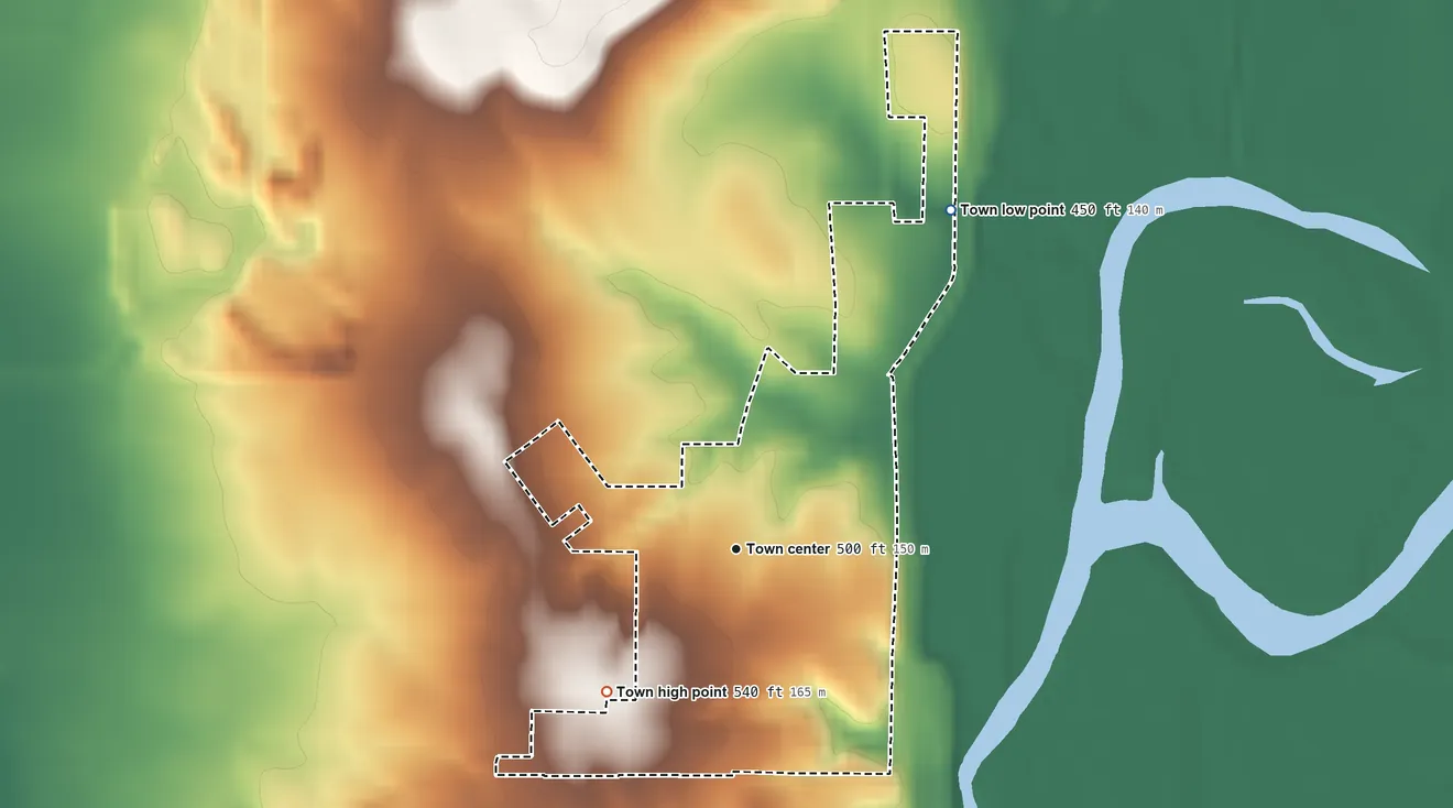Topographic elevation map of Edwardsport, Indiana, shaded from 450 ft on the northeast side to 540 ft on the southwest side