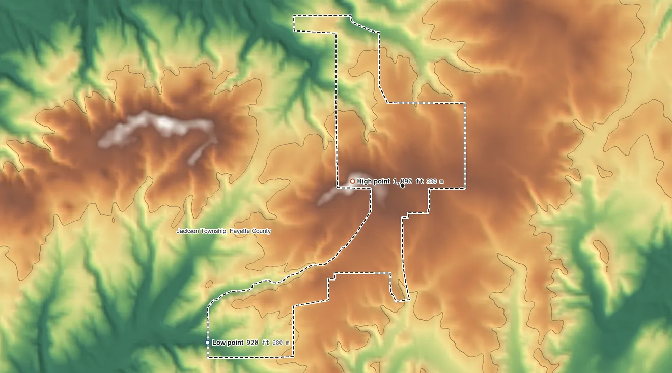 Topographic elevation map of Everton, Indiana, shaded from 920 ft on the southwest side to 1,090 ft on the west side