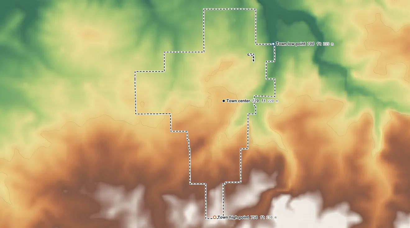 Topographic elevation map of Goodland, Indiana, shaded from 700 ft on the northeast side to 750 ft on the south side