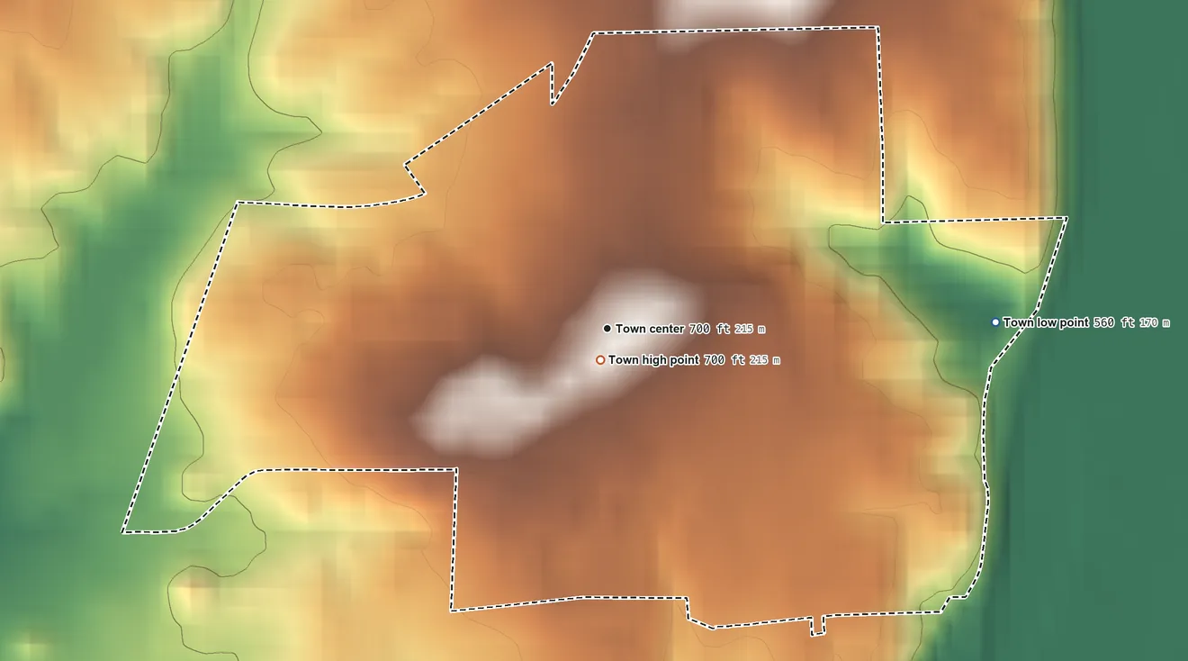 Topographic elevation map of Gosport, Indiana, shaded from 560 ft on the east side to 700 ft near the middle