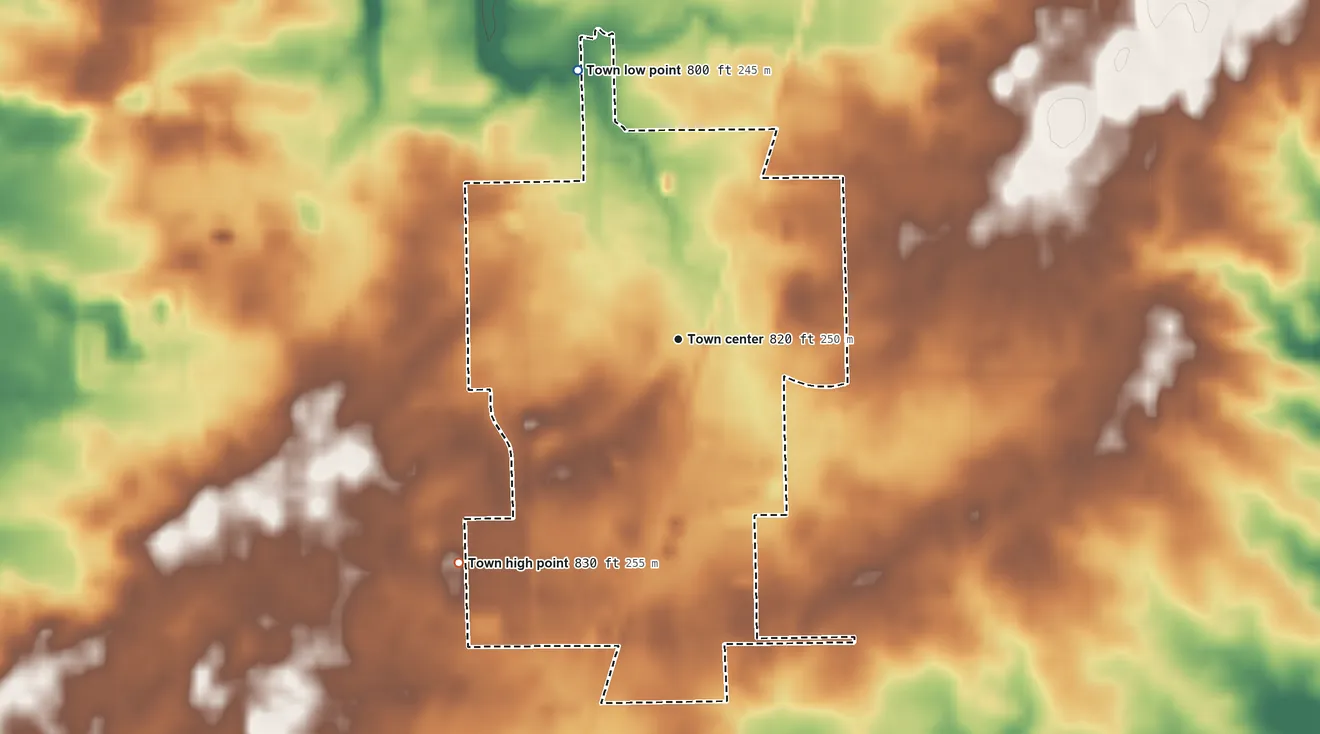 Topographic elevation map of Grabill, Indiana, shaded from 800 ft on the north side to 830 ft on the southwest side