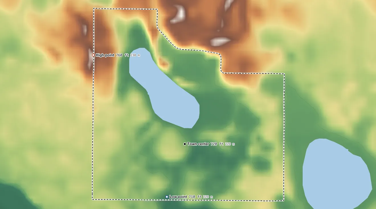 Topographic elevation map of Hartz Lake, Indiana, shaded from 710 ft on the south side to 760 ft on the northwest side