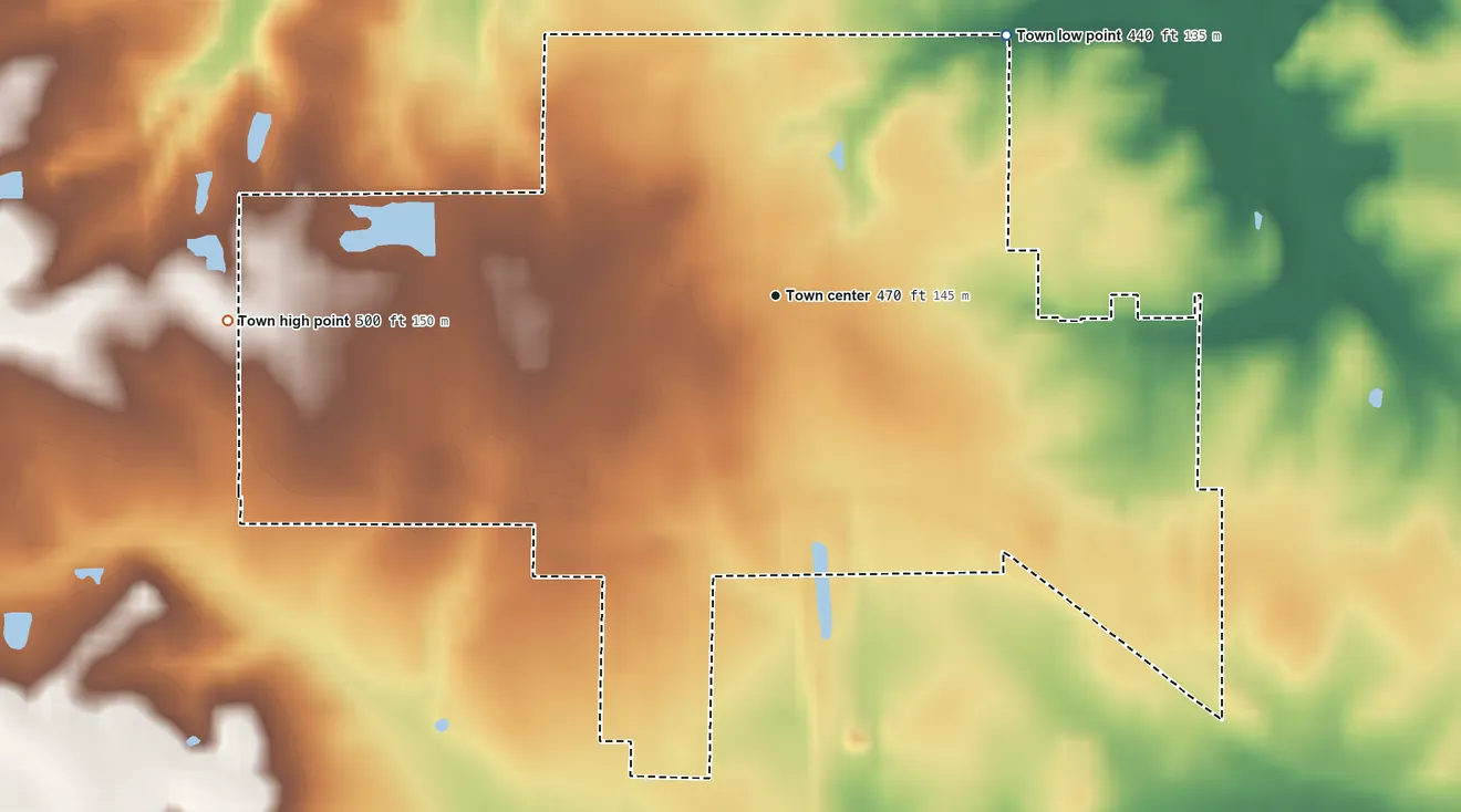 Topographic elevation map of Haubstadt, Indiana, shaded from 440 ft on the northeast side to 500 ft on the west side