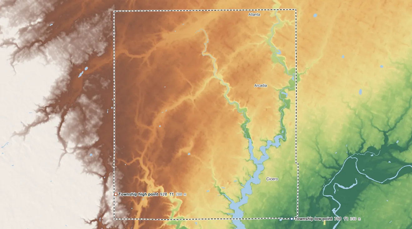 Topographic elevation map of Jackson Township, Hamilton County, Indiana, shaded from 790 ft on the southeast side to 920 ft on the west side