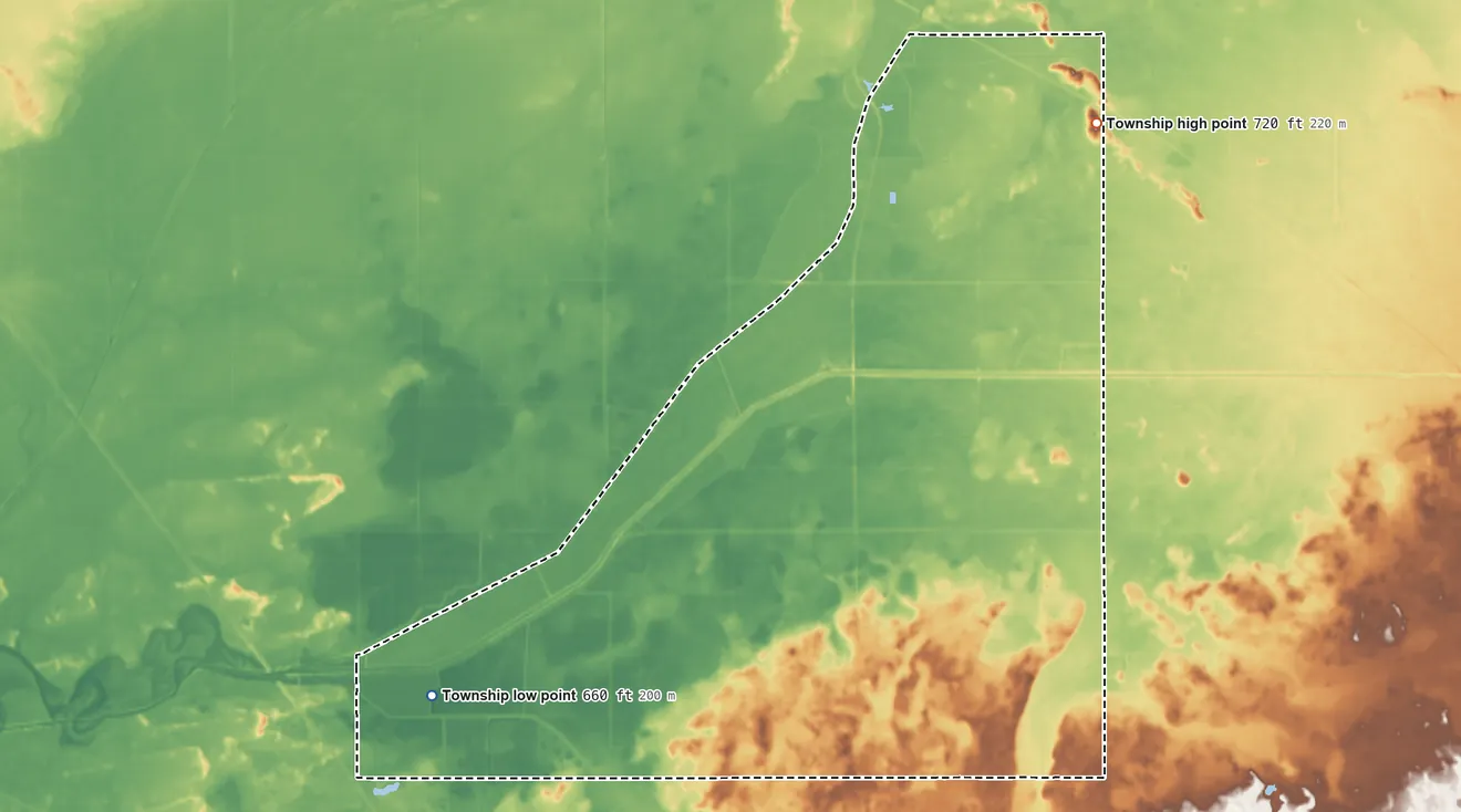 Topographic elevation map of Jackson Township, Starke County, Indiana, shaded from 660 ft on the west side to 720 ft on the north side