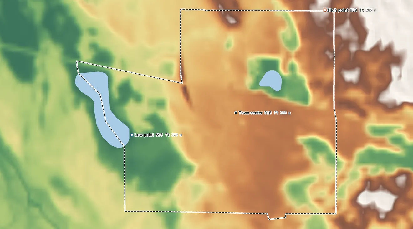 Topographic elevation map of Kimmell, Indiana, shaded from 890 ft on the west side to 930 ft on the northeast side