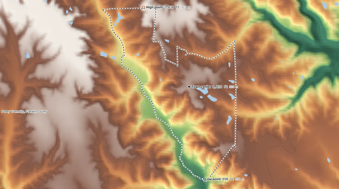 Topographic elevation map of Lake View, Indiana, shaded from 890 ft on the south side to 1,030 ft on the northwest side