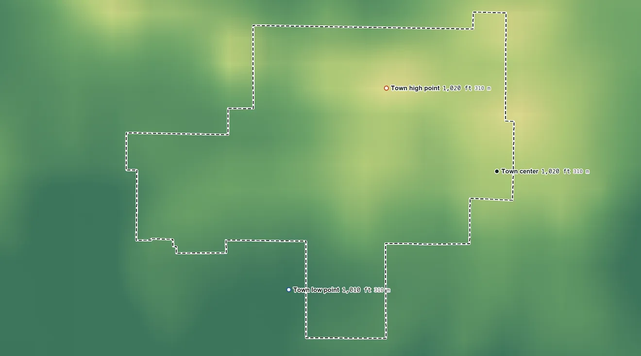 Topographic elevation map of Mount Carmel, Indiana, shaded from 1,010 ft on the southwest side to 1,020 ft on the northwest side