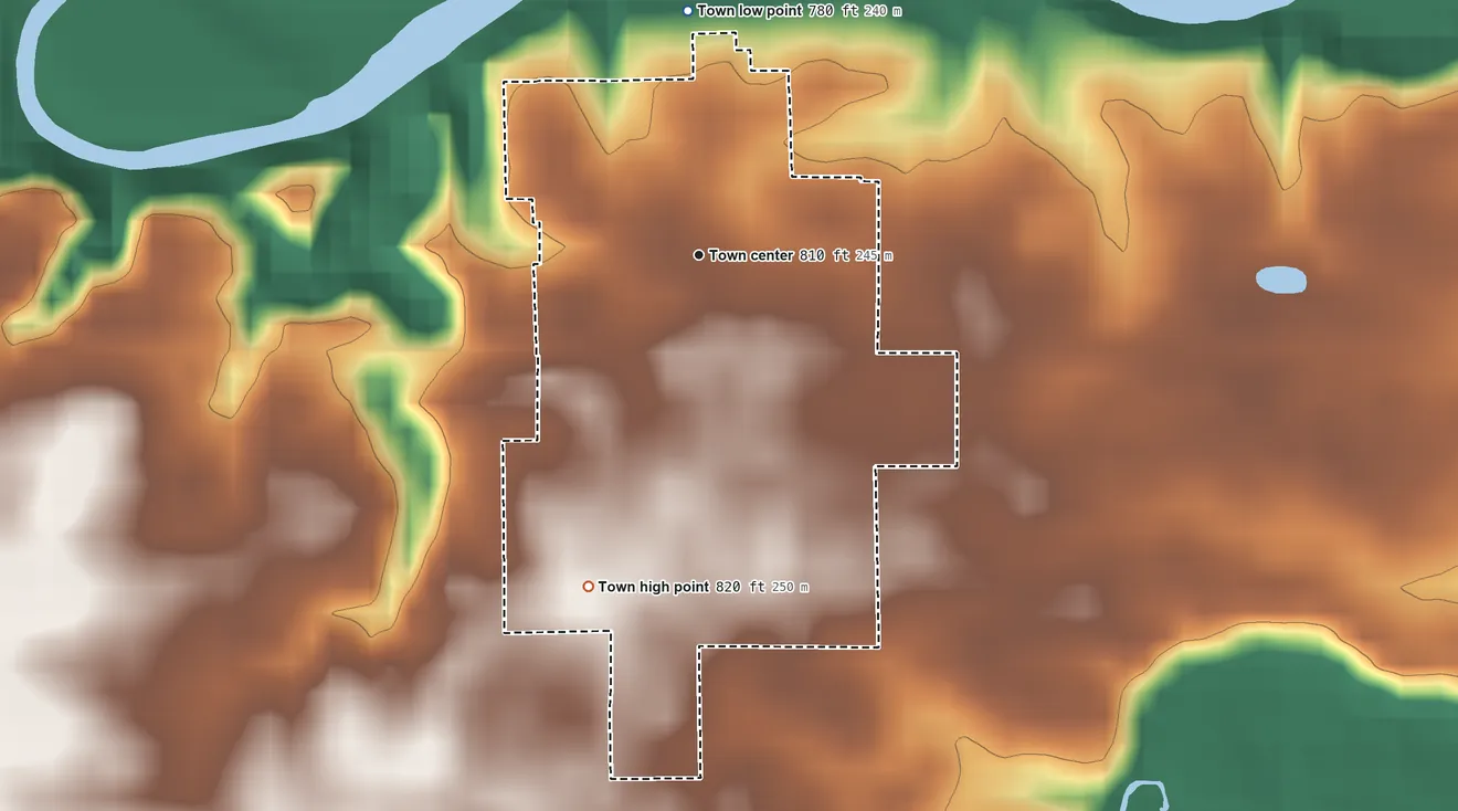 Topographic elevation map of Mount Etna, Indiana, shaded from 780 ft on the north side to 820 ft on the south side