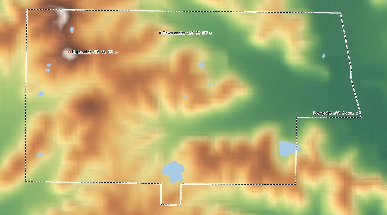 Topographic elevation map of Newtonville, Indiana, shaded from 400 ft on the east side to 510 ft on the west side